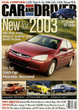 CAR & DRIVER 2002 OCT - SSR, BOXSTER, CLK500, ACCORD V6